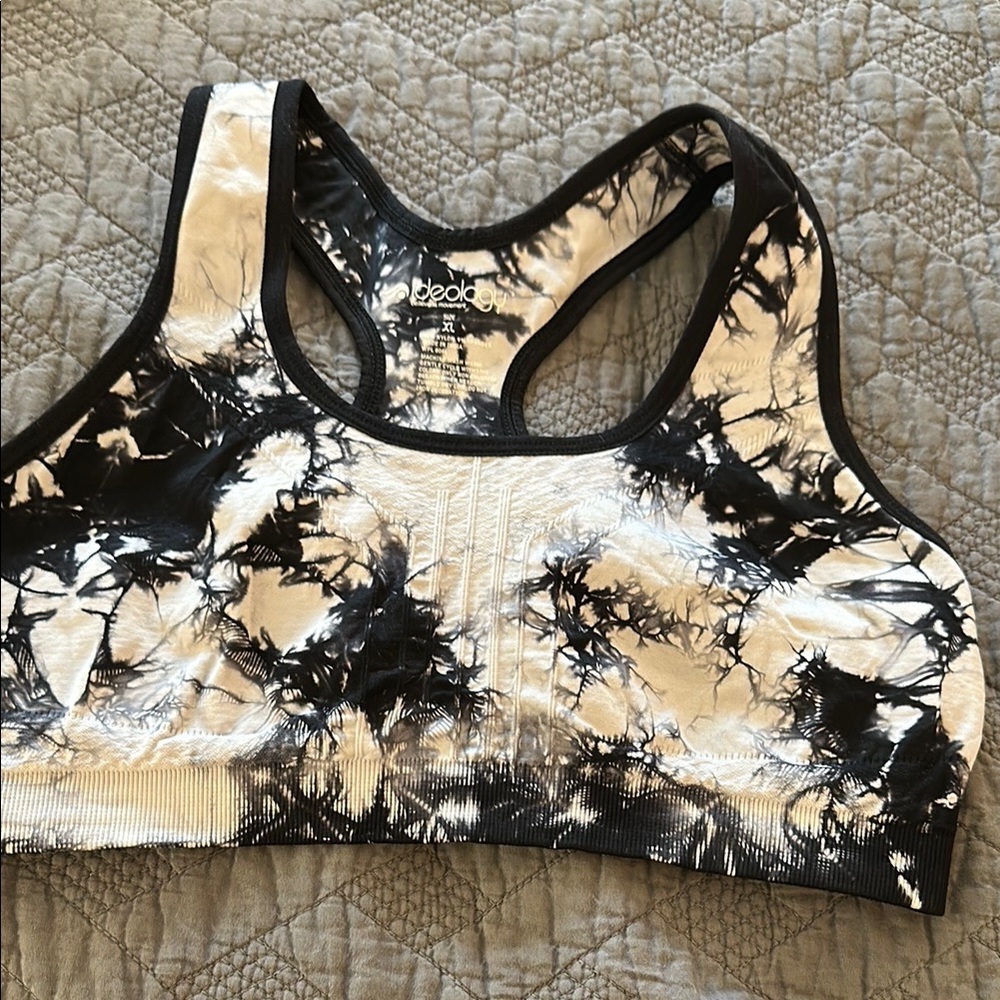NWOT Ideology Black and White Tie-Dye Sports Bra Sz. XL